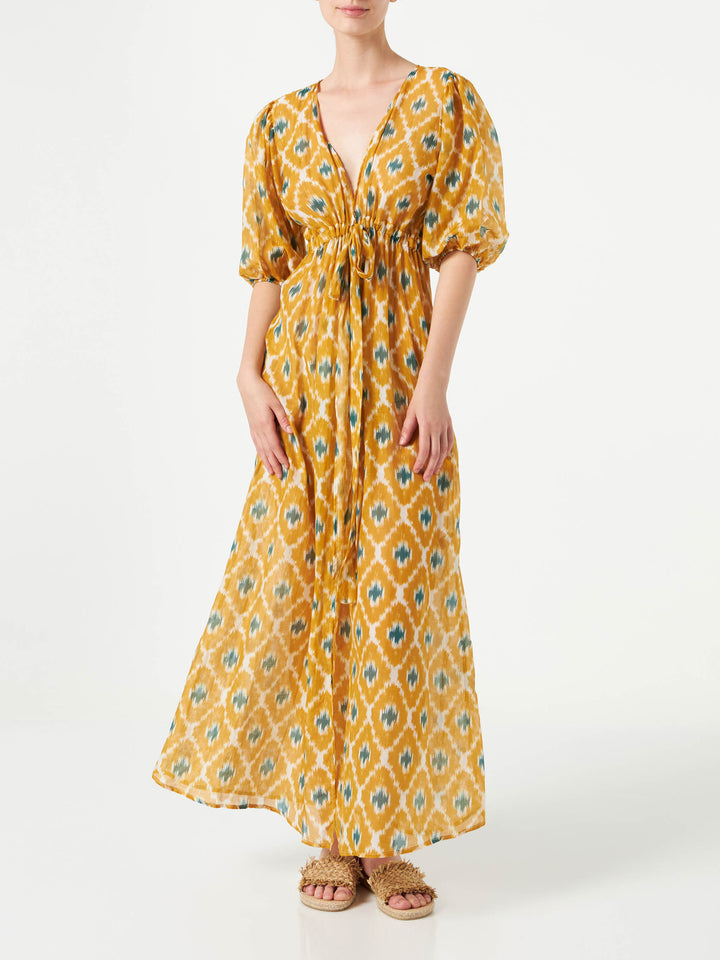 Cotton and silk long dress Bliss with geometric print - MC2 Saint Barth