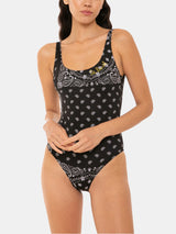 Woman one piece swimsuit with bandanna print