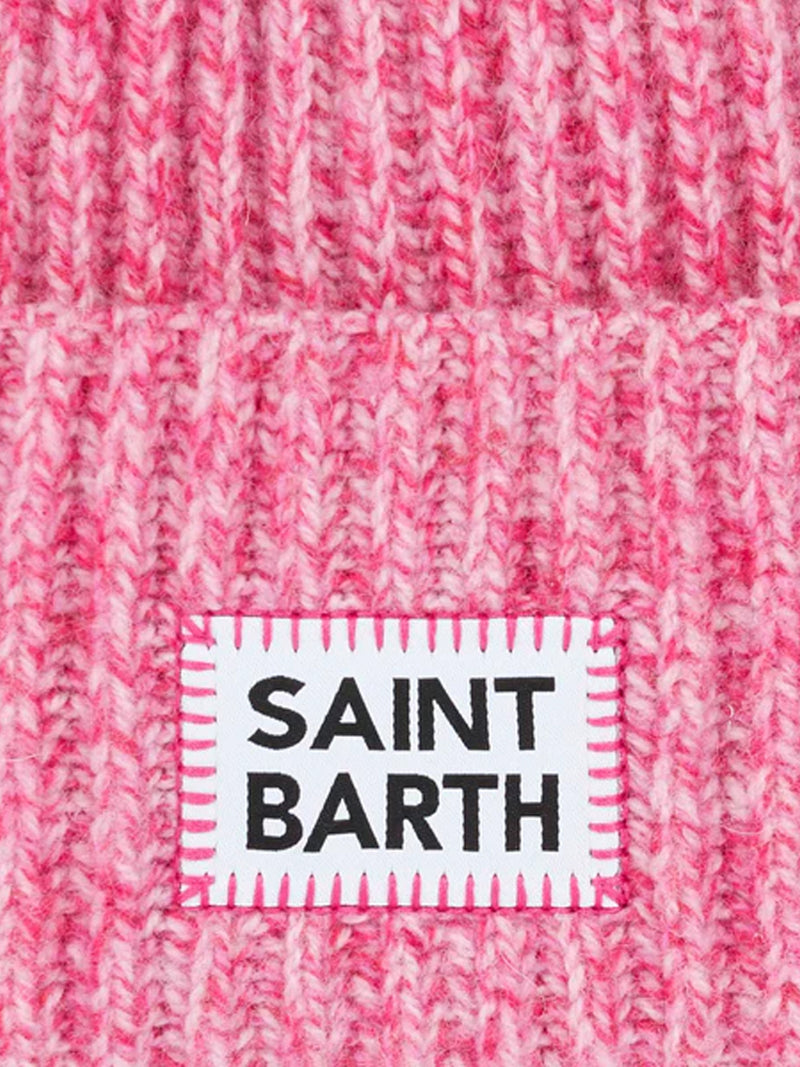 Girl pink mouliné beanie with Saint Barth embroidery