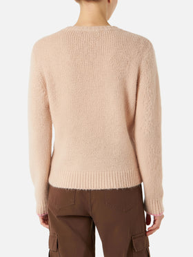 Woman beige brushed sweater with embroidery