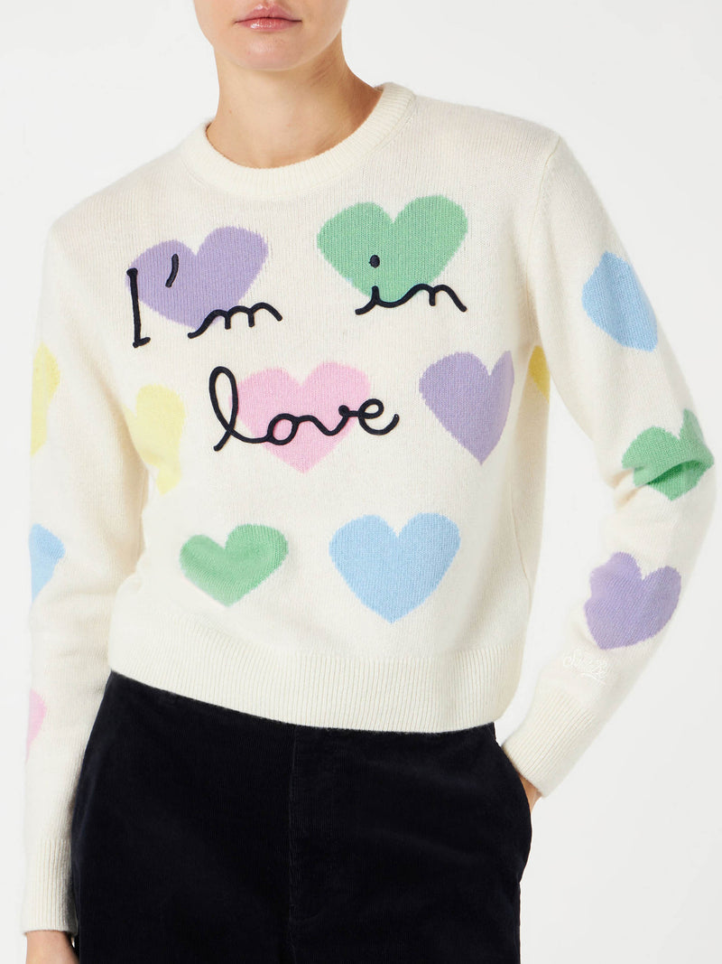 Maglia da donna con stampa cuori e ricamo I'm in Love