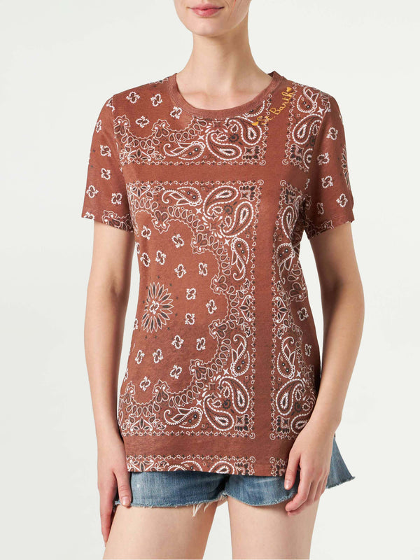 Damen-T-Shirt aus Leinen mit Bandana-Print