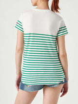 Green striped cotton t-shirt with St. Barth embroidery