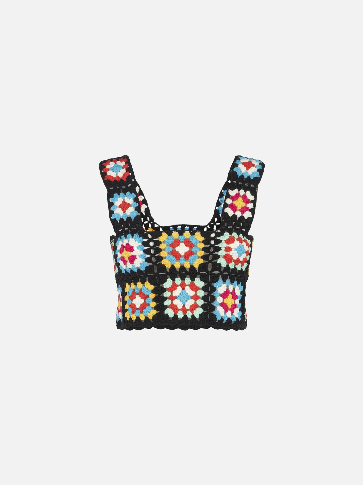 Top Halima in crochet multicolor su base nera