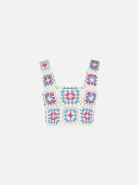 Halima mehrfarbiges Crochet-Top 