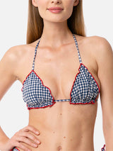 Woman triangle top swimsuit with gingham print