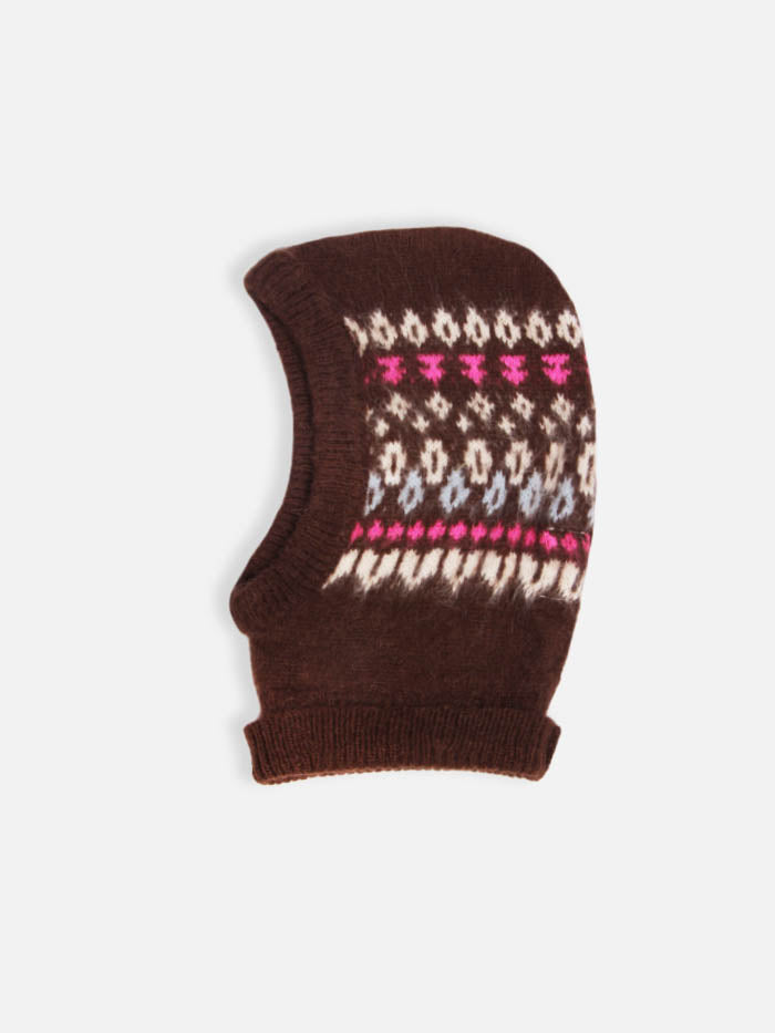 Woman ultra soft brown balaclava with Icelandic pattern