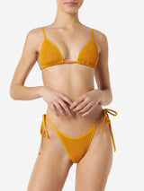 Woman ochre crinkle triangle bikini