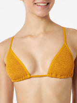 Woman ochre crinkle triangle bikini