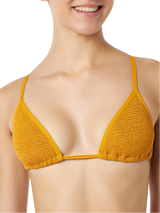 Bikini da donna a triangolo crinkle ocra