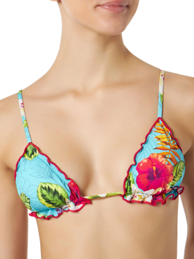 Bikini da donna a triangolo con stampa Ibiscus