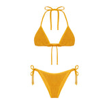 Woman ochre crinkle triangle bikini