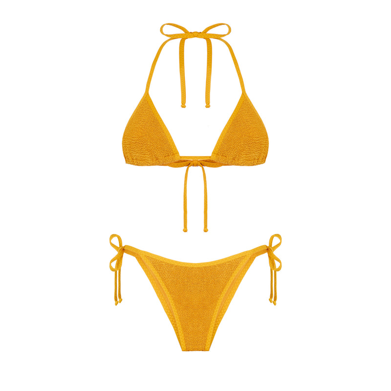 Woman ochre crinkle triangle bikini