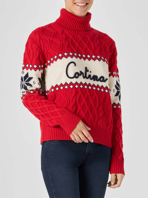 Woman half-turtleneck sweater with Cortina lettering