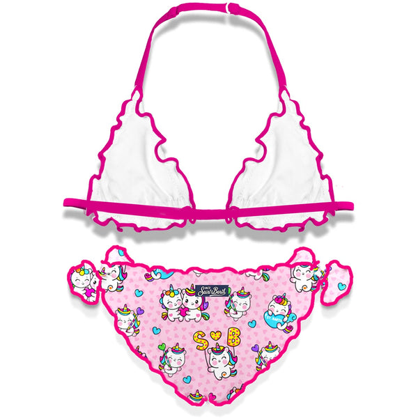 Bikini da bambina a triangolo con stampa unicorno