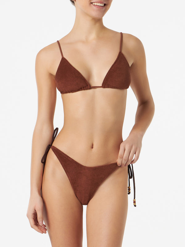 Brauner Frottee-Dreiecksbikini für Damen