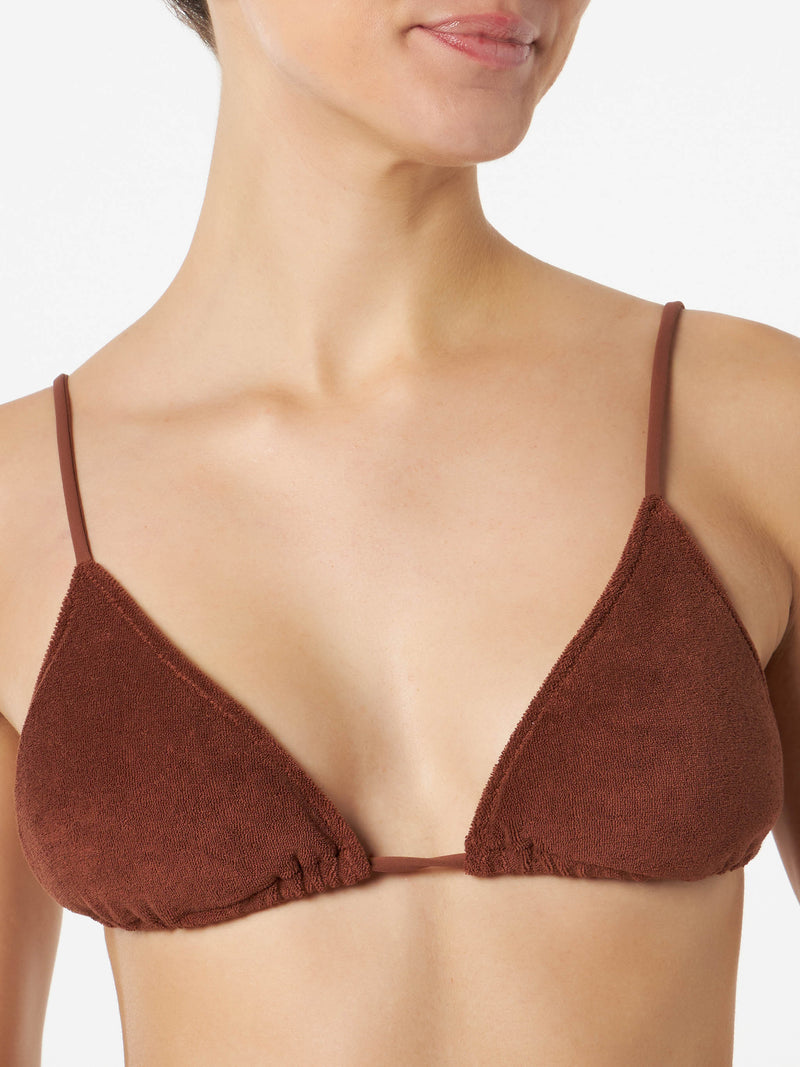 Brauner Frottee-Dreiecksbikini für Damen