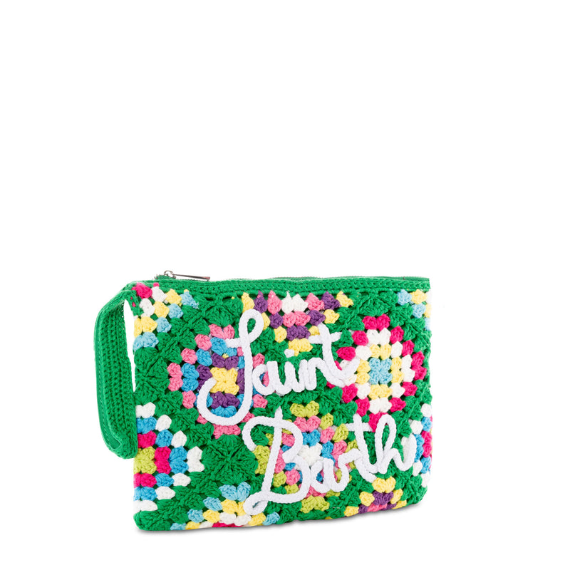 Parisienne green crochet pouch bag with Saint Barth