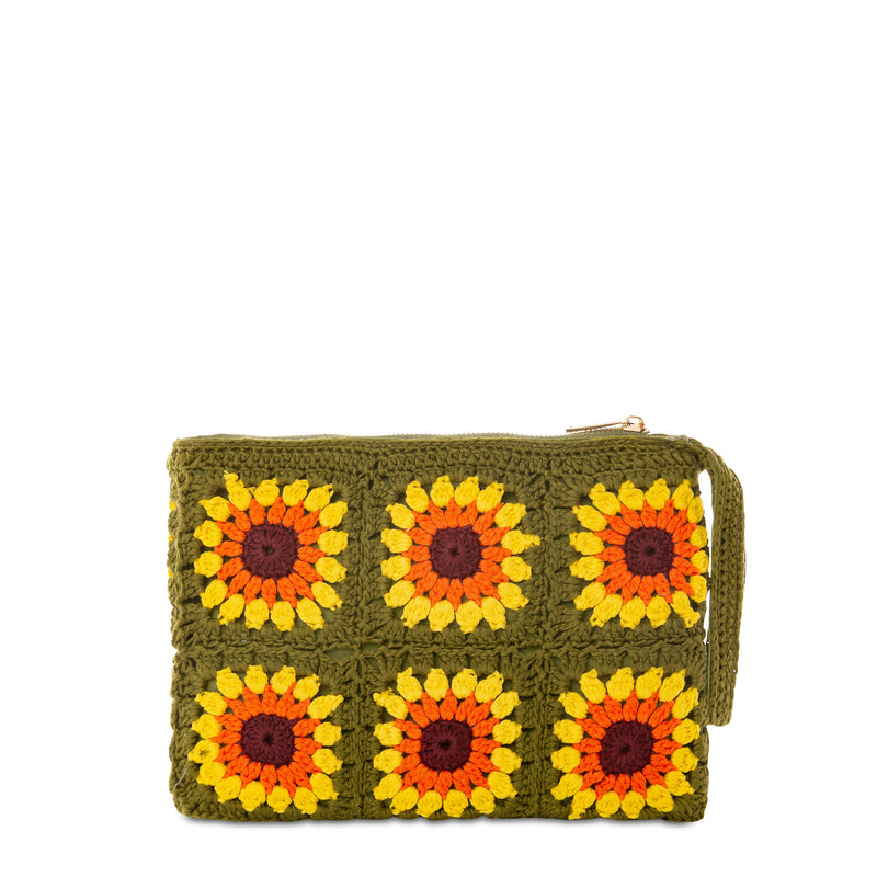 Parisienne crochet pouch bag with sunflower embroidery