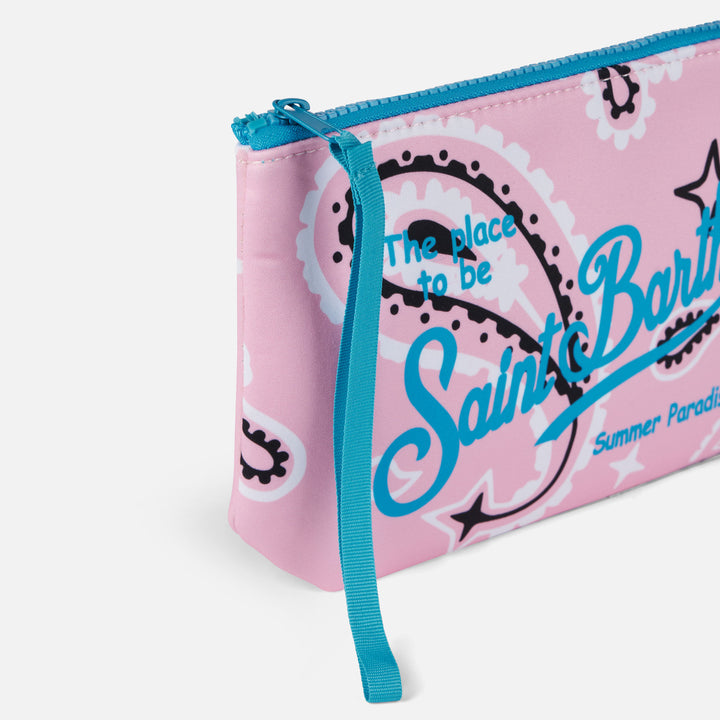 Aline Scuba-Pochette mit rosa Paisley-Print