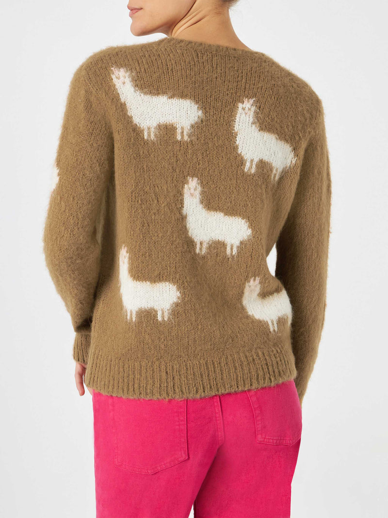 Woman brushed sweater with Alpaca and Alpaca is cool embroidery