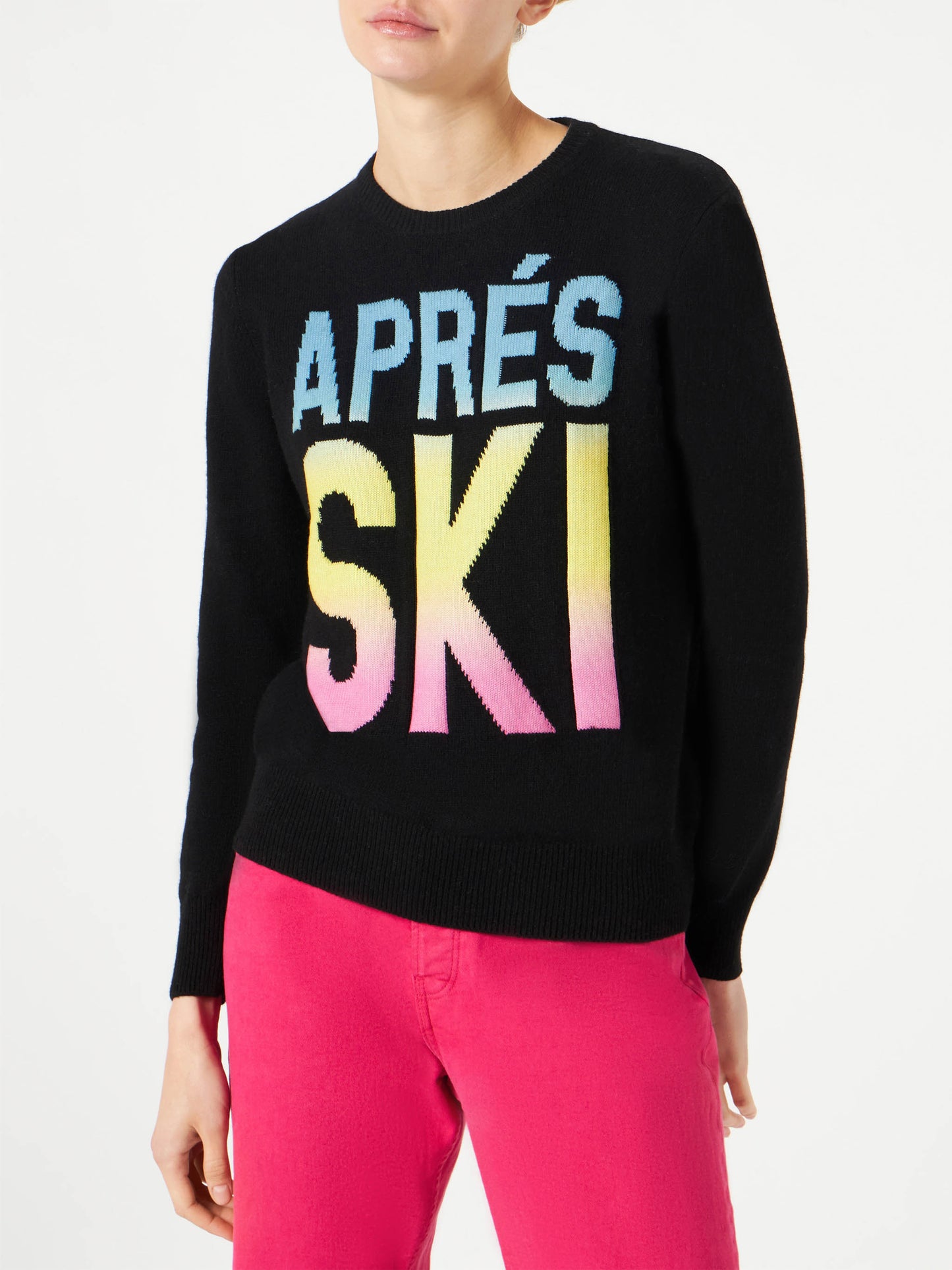 Maglione da donna Aprés Ski nero con scritta degrade