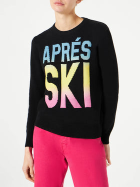 Maglione da donna Aprés Ski nero con scritta degrade