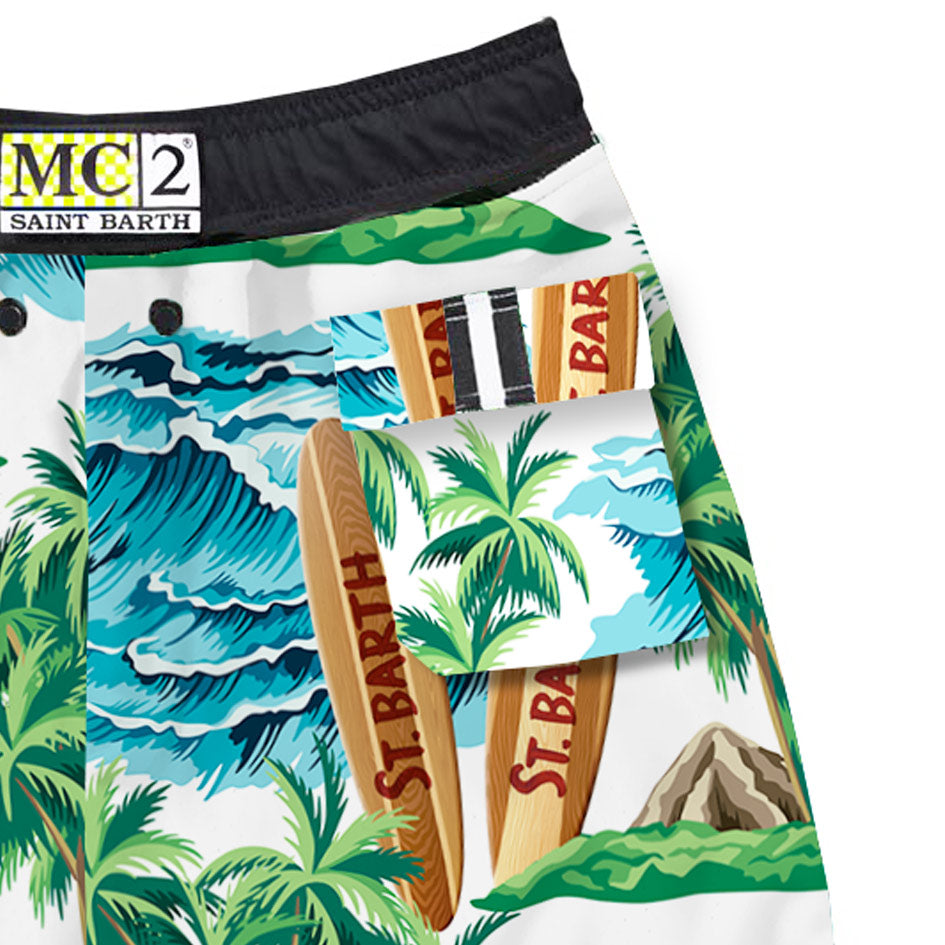 Hawaiian print boy swim shorts surf style