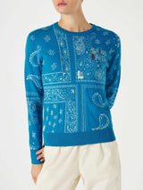 Woman sweater with bandanna print and Saint Barth embroidery