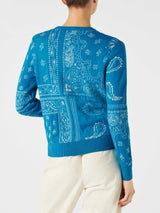 Woman sweater with bandanna print and Saint Barth embroidery