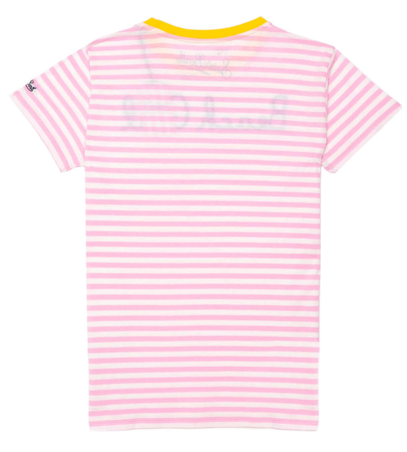 Rosa gestreiftes Damen-T-Shirt mit Beach Girl-Stickerei