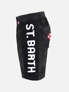 Check swim shorts with contrast lateral band - MC2 Saint Barth