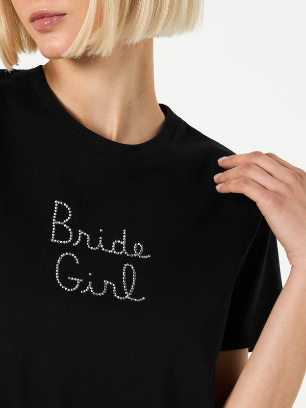 Damen-T-Shirt aus Baumwolle mit „Bride Girl“-Strassstickerei