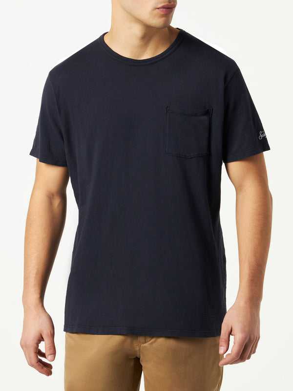 Man blue navy t-shirt with front pocket