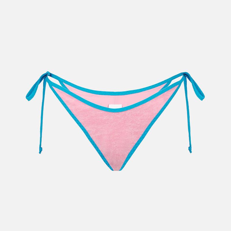 Woman pink terry cheeky swim briefs