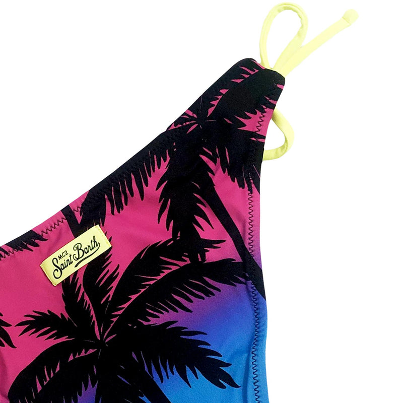 Bikini da bambina con stampa palme sfumate