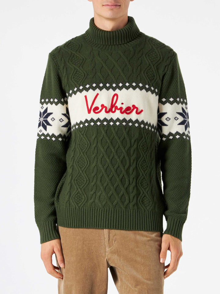 Maglione mezzo collo alto con scritta Verbier