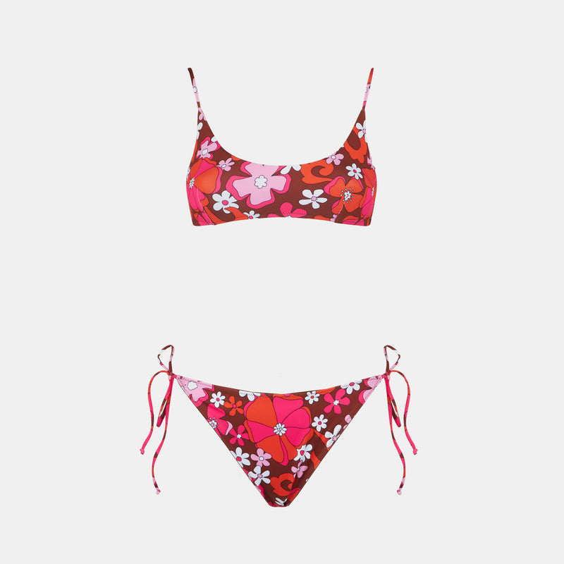 Damen-Bralette-Bikini mit Retro-Blumendruck