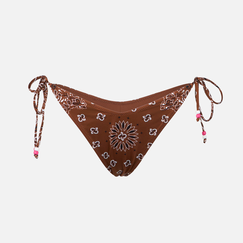 Woman cheeky swim briefs with bandanna print