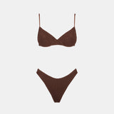 Woman brown crinkle underwired bralette bikini