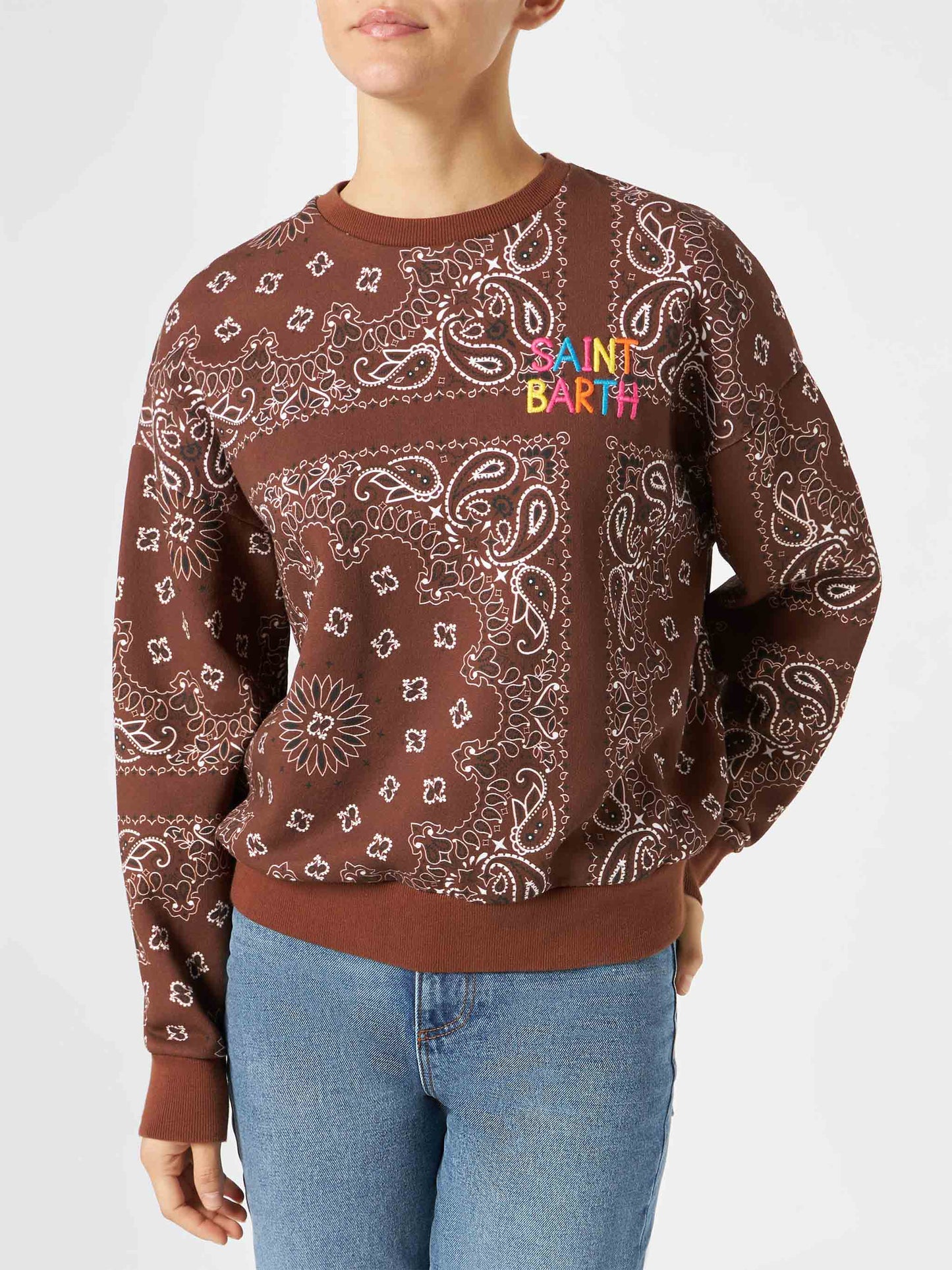 Woman fleece sweatshirt with bandanna print - MC2 Saint Barth