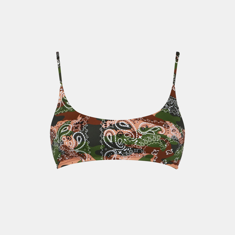 Woman bralette swimsuit with mimetic bandanna print