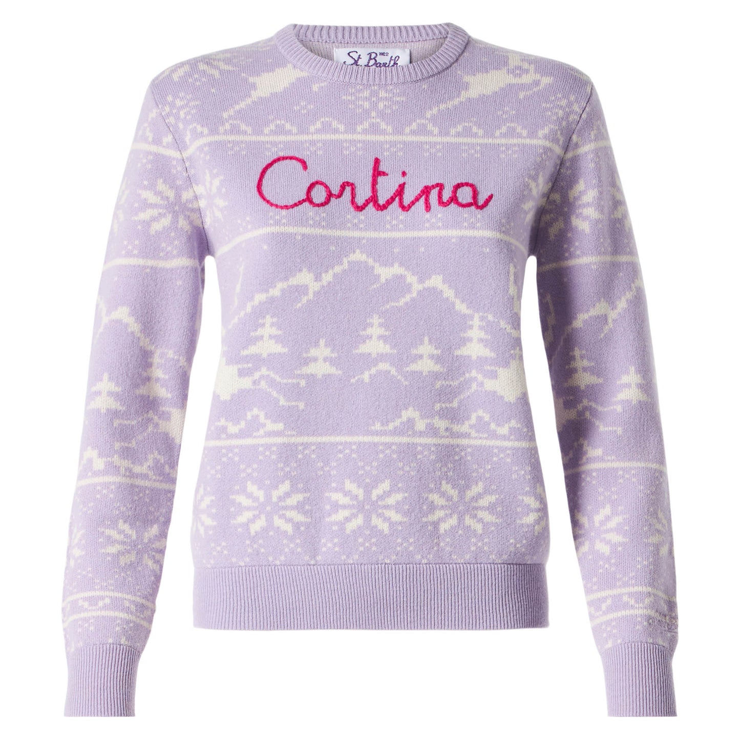 Woman sweater with Norwegian print and Cortina embroidery