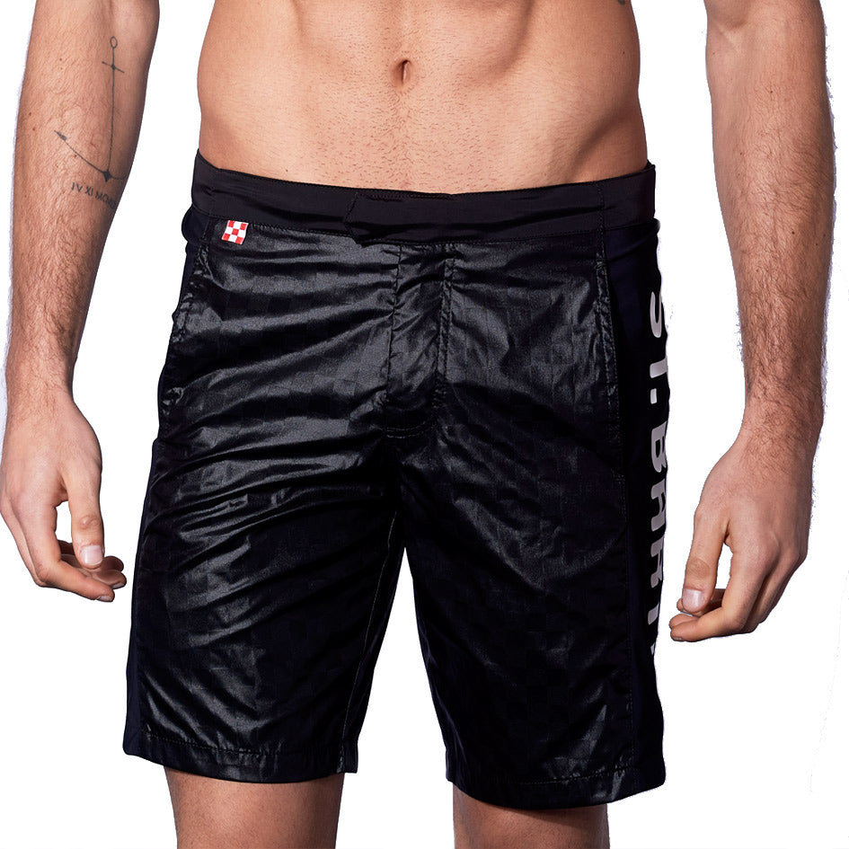 Check swim shorts with contrast lateral band - MC2 Saint Barth