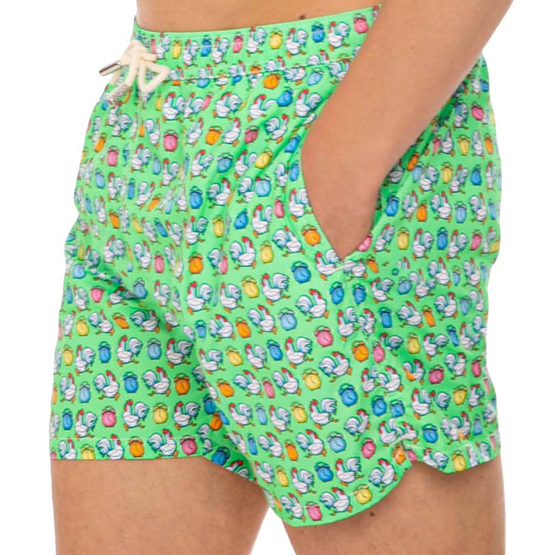 Light fabric man swim shorts roosters print