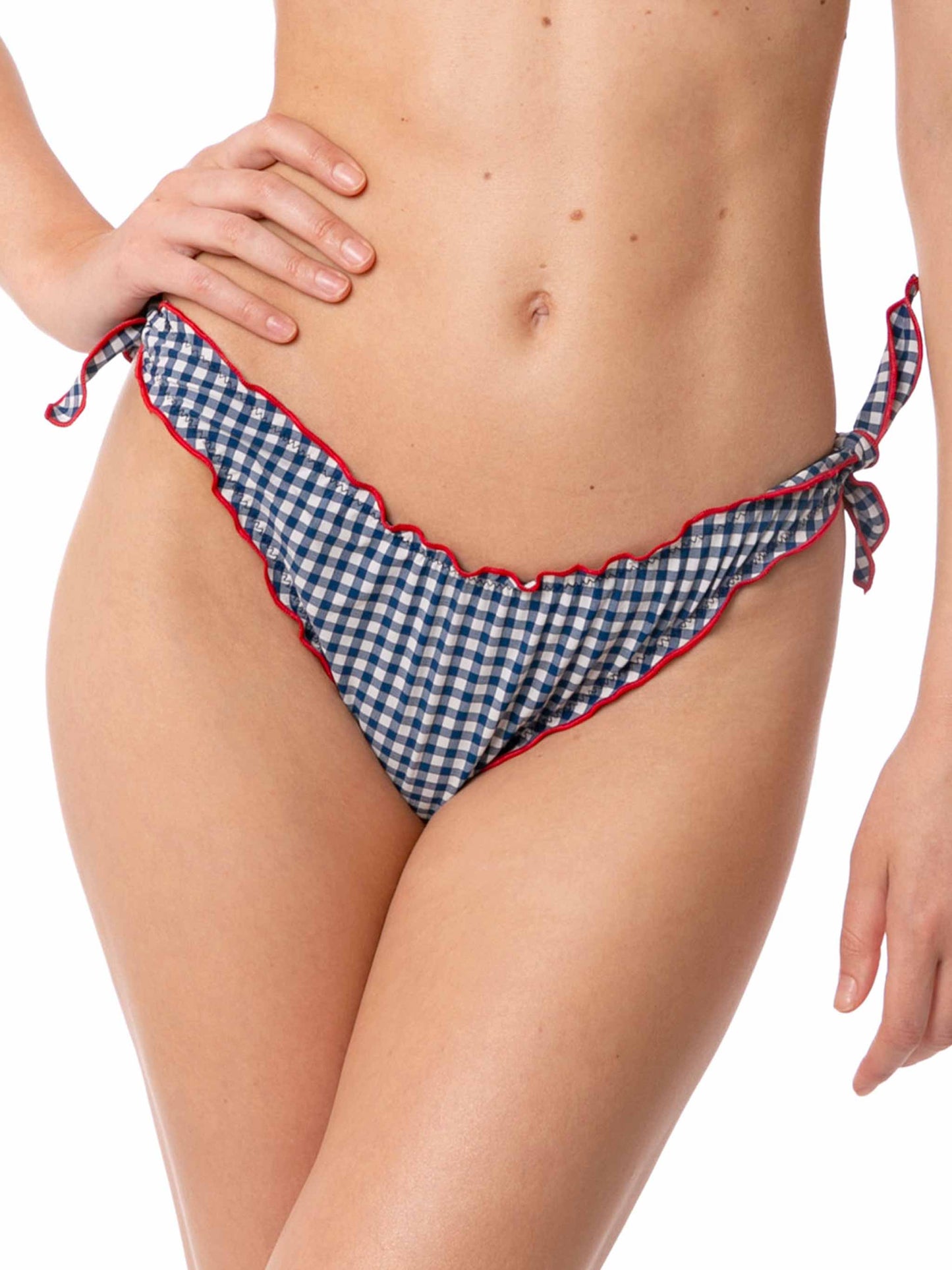 Damen-Badehose mit Rüschen und Gingham-Print