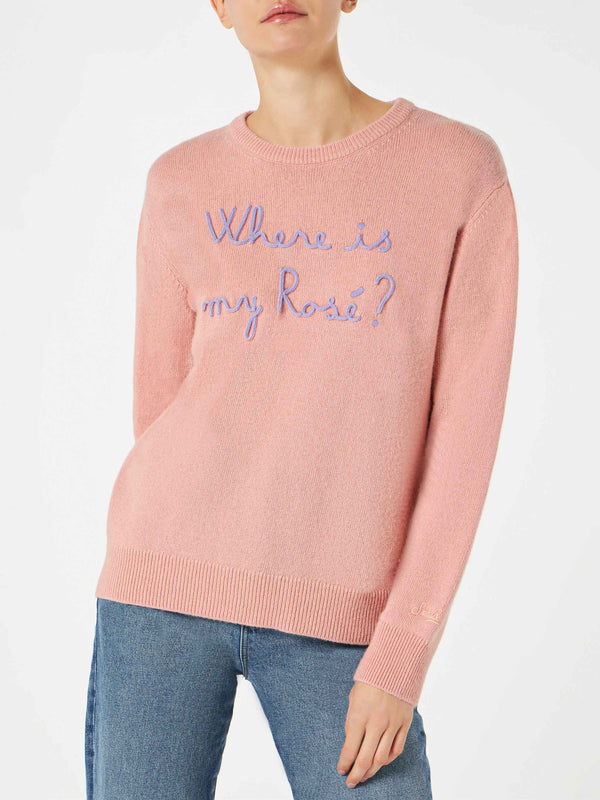 Woman sweater with Where is my Rosé? embroidery