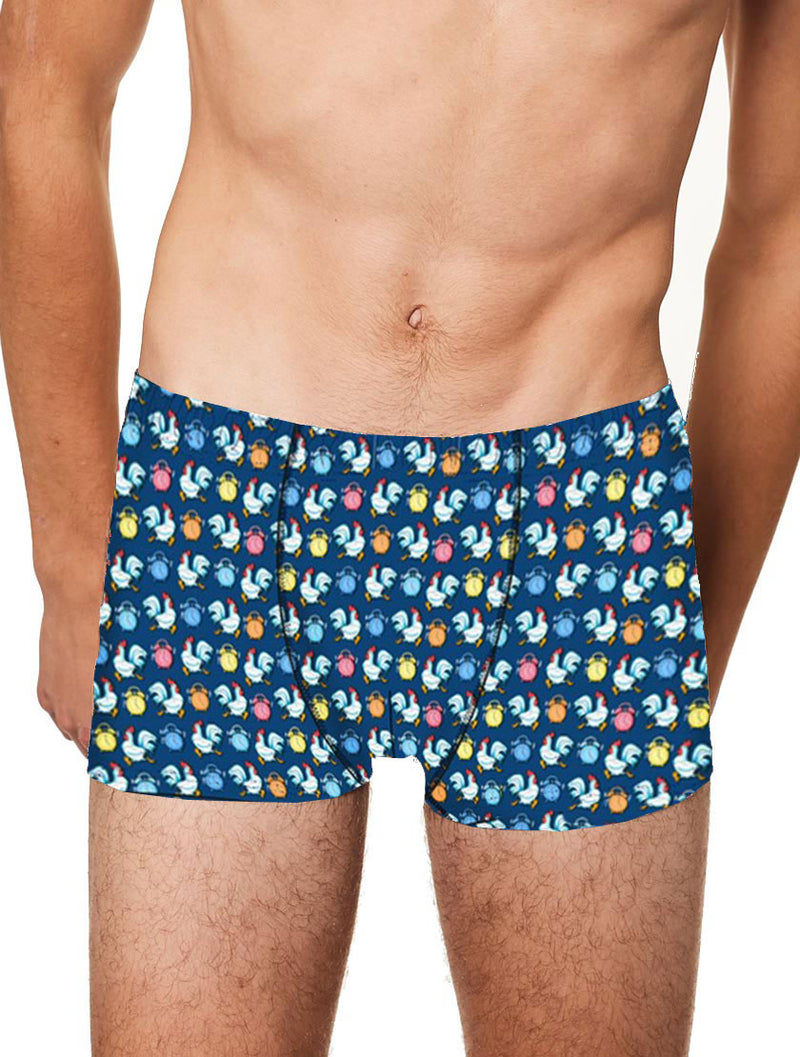 Unterwäsche-Boxershorts mit Aufdruck „Mikrohähne und Alarme“.