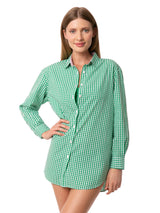 Camicia in cotone vichy verde con ricamo