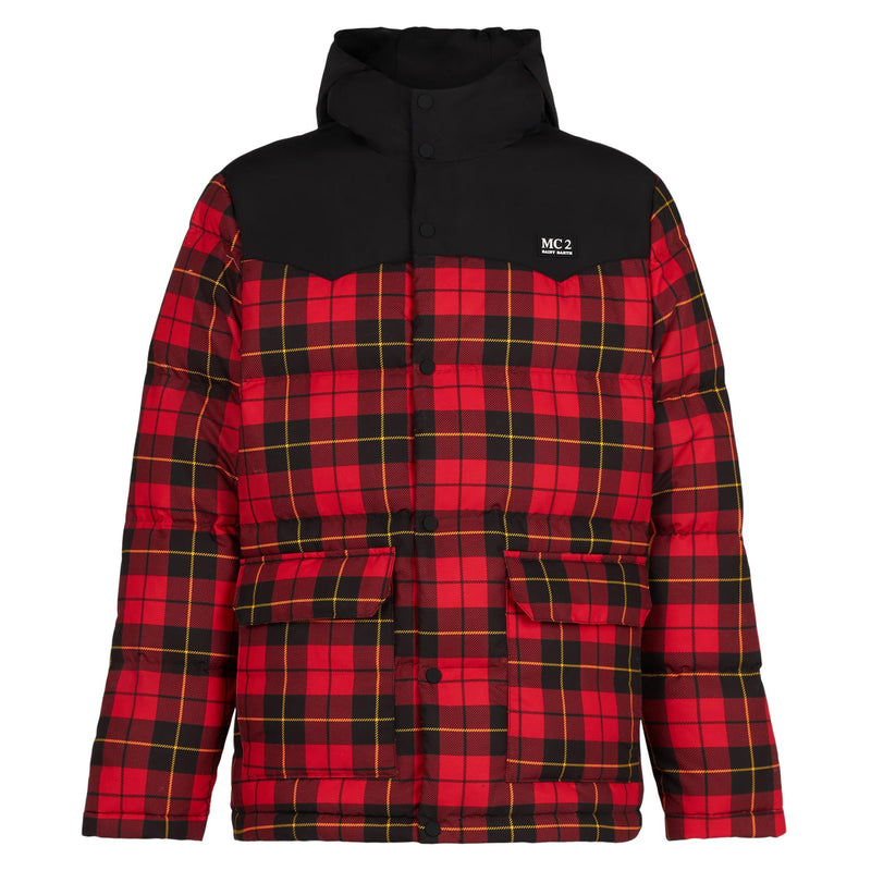 Man hooded down tartan jacket